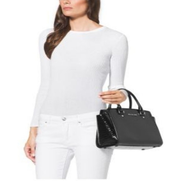 Michael Michael Kors Stemla Embossed Leather Satchel - Picture 4 of 7